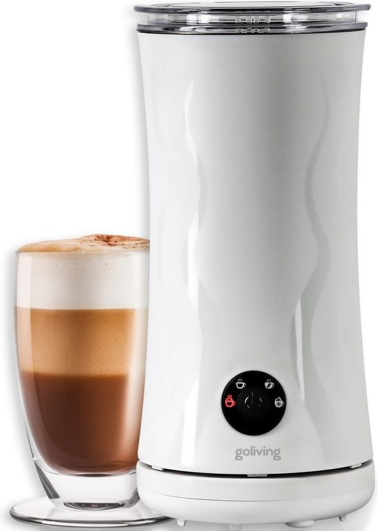 Goliving Milchaufschäumer elektrisch 4-in-1 zum Aufschäumen und Erhitzen Antihaftbeschichtung 240 ml Weiß