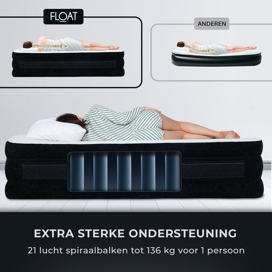 FLOAT VersaVento - 1-Personen-Luftbett mit eingebauter elektrischer Pumpe - <3 min schnelles Aufblasen - Inklusive 2 Klettverschlusstaschen, Tragetasche und Reparaturset - 194 x 99 x 45 cm - Selbstaufblasende Einzel-Luftmatratze - Gästebett
