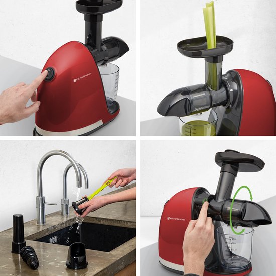 KitchenBrothers Slowjuicer - Entsafter - Gemüse- und Obstpresse - 700ml - mit Fruchtfleischbehälter - Entsafter - Geschenk zum Muttertag - Rot