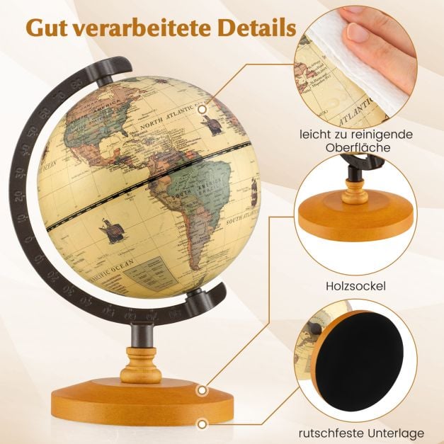 Küstenglobus Bronze - Mini-Globus mit Metallrahmen und Holzständer - Ø14 cm