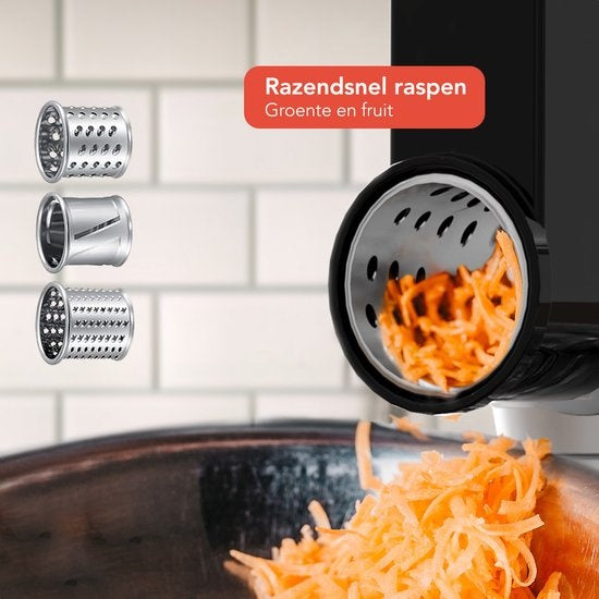 KitchenBrothers Küchenmaschine - Komplettset - 15 Zubehörteile - Küchenroboter - 6L - 1500W - Silber