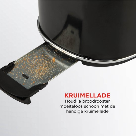 Retro-Toaster – Schwarzer Toaster mit nostalgischem Thermostat – 6 Heizstufen und Auftaufunktion – Praktische Krümelfangschale und extra hoher Brotheber
