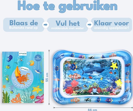 Spoused Wasser Spielmatte - Wasser-Matte - Spielmatte Baby - Tummy Time - Luxus-Geschenk-Box