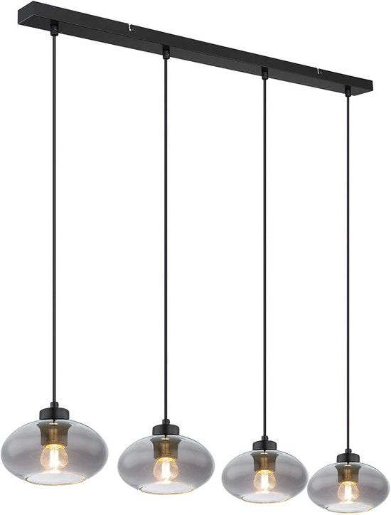 Globo - Pendelleuchte - Shaun - schwarz - Glas Rauchglas - große Esstischlampe - E27 - 15572-4H