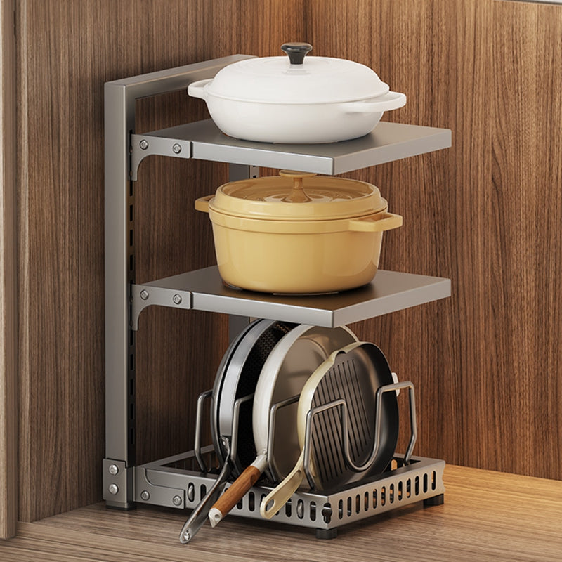 MAXCOOK 3-stöckiges Aufbewahrungsregal aus Kohlenstoffstahl für Töpfe und Pfannen, verstellbar, für Küchenschränke, 23 × 28 × 43 cm