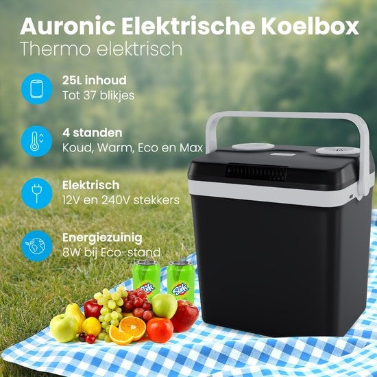 Auronic Electric Kühlbox - Kühlbox - 25L - 12V und 240V - Schwarz