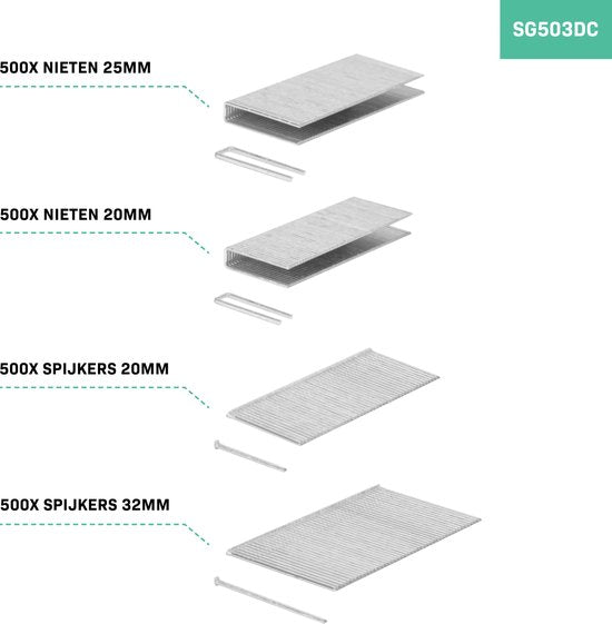 VONROC Akku-Tacker - VPower 20V - Inkl. 1000 Klammern & 1000 Nägel - Ohne Akku & Ladegerät - grün/schwarz