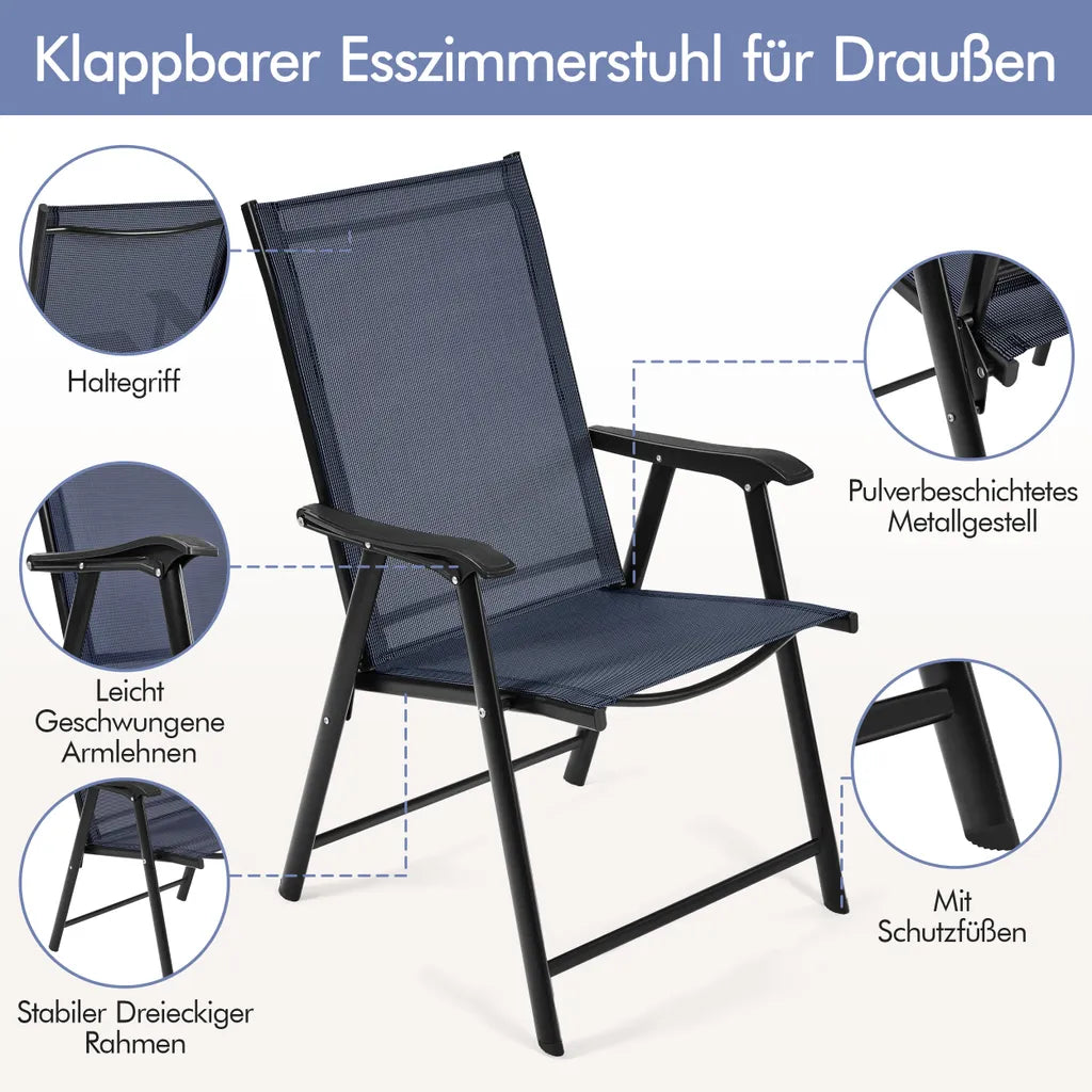 Yaheetech Gartenstühle, 2er-Set, zusammenklappbar, 54 x 57 x 93,5 cm – Blau – Klappstühle mit Armlehnen und hoher Rückenlehne
