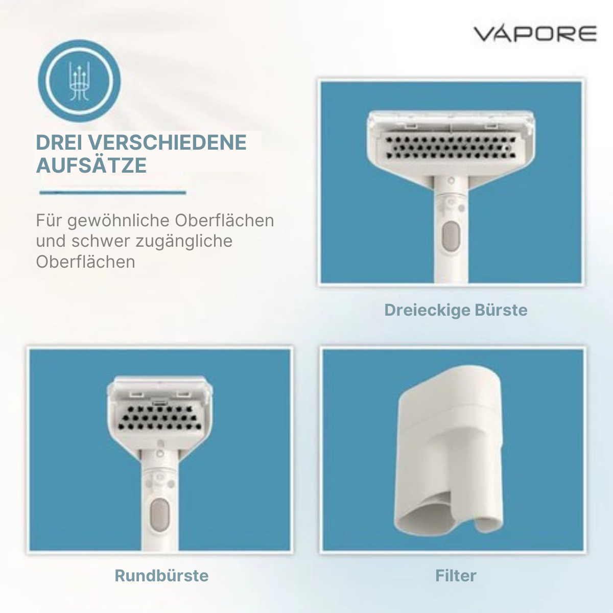 Vapore - Teppichreiniger - Möbelreiniger - 1200W - 1,79m Schlauch - Beige/Weiß