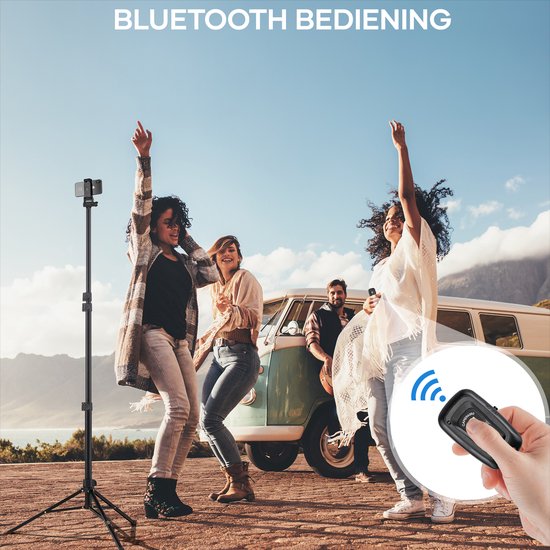 Studio ME Telefonstativ - 170 cm - Stativ Smartphone - Schwarz - Kamerastativ - Telefonhalterung - Inkl. Bluetooth-Fernbedienung - Stativ Iphone - Stativ Telefon