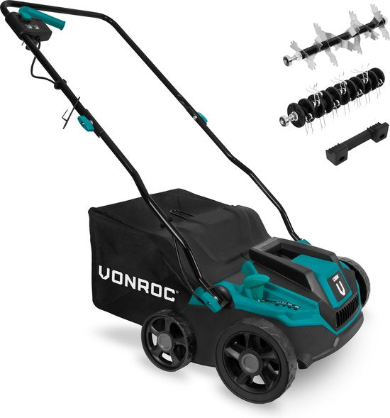 VONROC Elektro-Vertikutierer - Rasenlüfter - 1300W - Schnittbreite 320 mm - 4 Tiefeneinstellungen (12/9/6/3 mm) - inkl. 35L Auffangbehälter