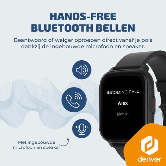 Denver Smartwatch – GPS – Herzfrequenzmesser – 100 Sportmodi – Sauerstoffsättigungsmesser – Vollständige Telefonfunktion – SWG155 – Schwarz
