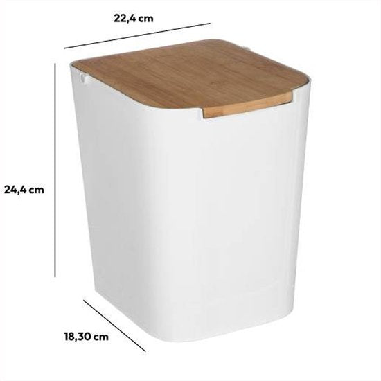5Five Abfallbehälter/Mülleimer – 5 Liter – Bambus – weiß/hellbraun – 24 x 19 cm – Mülleimer für das Badezimmer