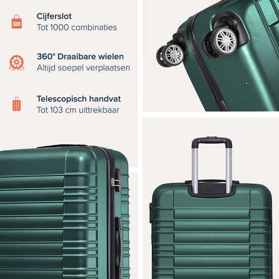 TRVLMORE - Koffer - Handgepäck Trolley - Zahlenschloss - Trolley - 54x36x20cm - 38L - Dunkelgrün