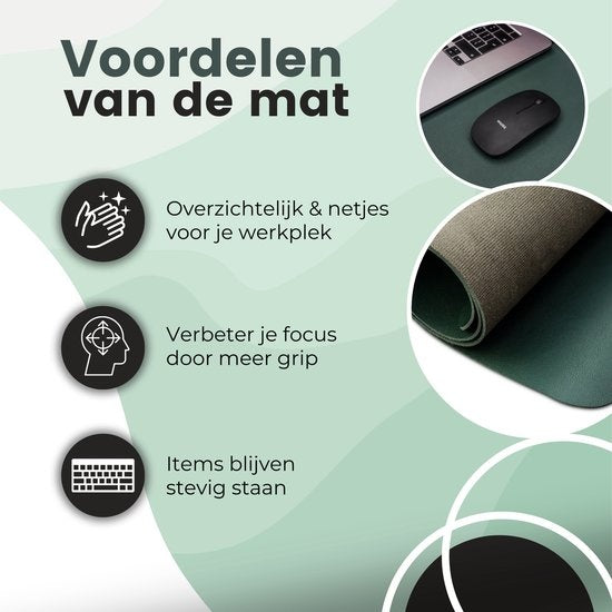 WURK - Professionelle Schreibtischunterlage aus Kunstleder - Schreibtischzubehör - Mauspad XXL- Mit Kabelclip - 90x45 - Dunkelgrün