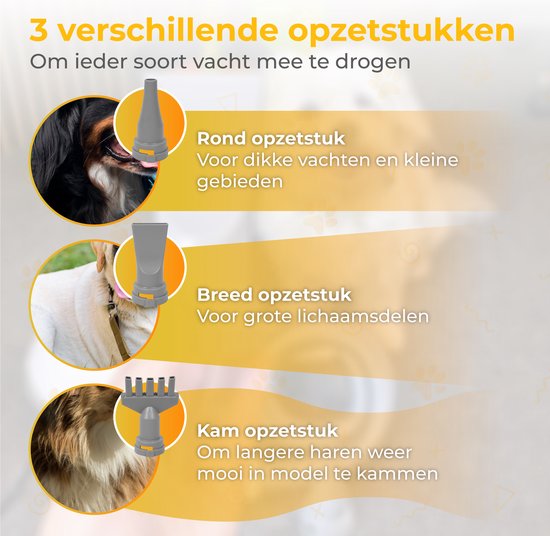 Nuvance - Hundehaartrockner - Wassergebläse Hund - 2100W - mit 3 Aufsätzen - Hundetrockner - Wassergebläse für Hunde - einstellbare Leistung - Hundeföhn - Weiß