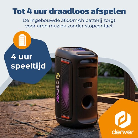 Denver Bluetooth-Lautsprecher Partybox – Disco-Lichter – Partybox – inkl. Mikrofon – Lautsprecher – BPS370
