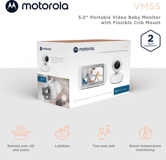 Motorola Nursery Babyphone mit Kamera – Babyphone VM 55 – Babykamera mit Farbdisplay, Zwei-Wege-Kommunikation und Infrarot-Nachtsicht – 300 m Reichweite – Zoomen, Neigen und Drehen