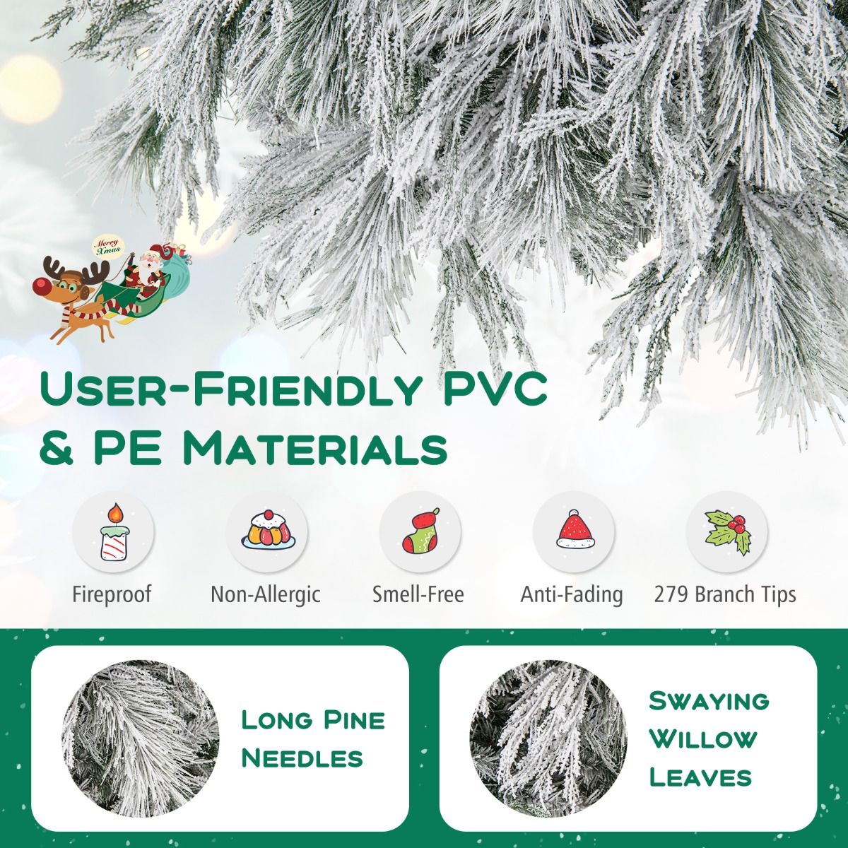 Coast 150 cm künstlicher Weihnachtsbaum mit LED - Schneegrün/Weiß - 279 Zweige - 150 warmweiße Lichter