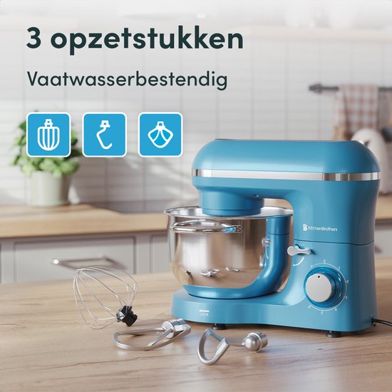KitchenBrothers Küchenmaschine - Küchenroboter - 6.2L - Mixer mit Rührschüssel - Küchenmixer - 2000W - Pastellblau