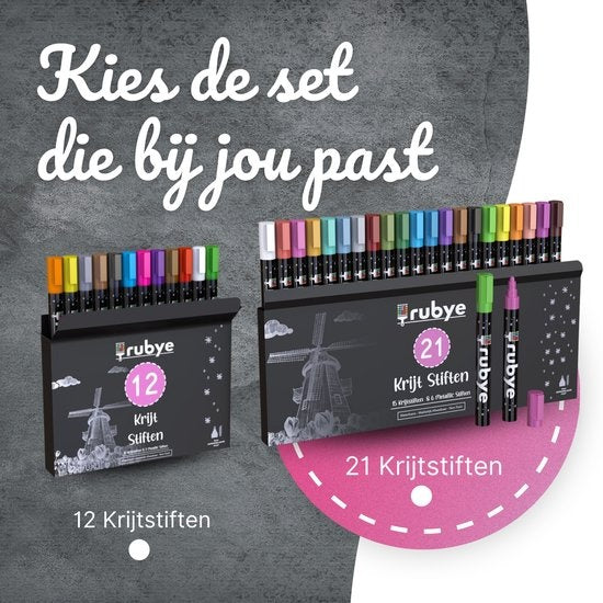 RubyeÂ® Fenstermarker Kinder - 21 Stück - Abwaschbar - Fensterkreidemarker - Whiteboardmarker
