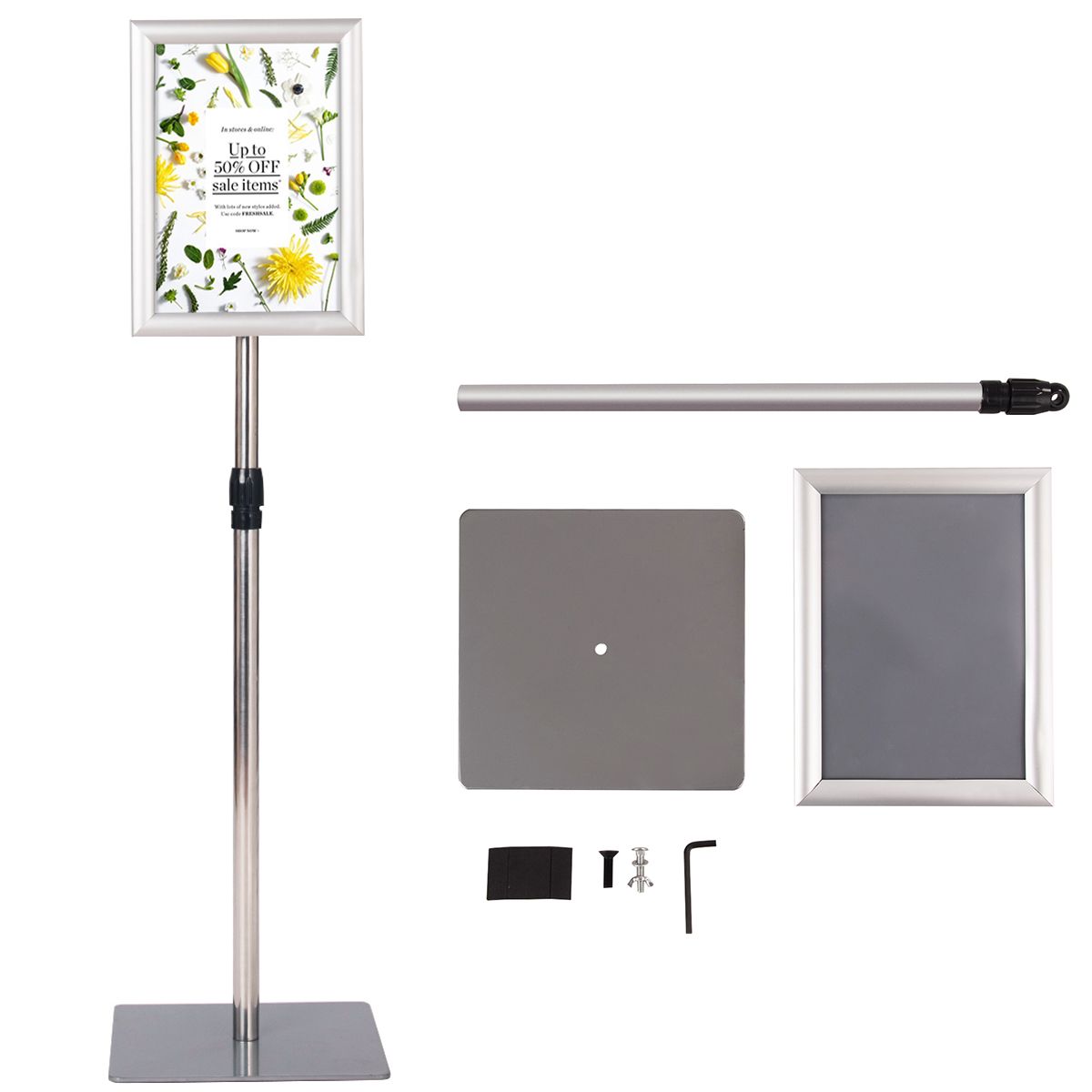 Küsteninformationsständer A4 - verstellbar 73,5-118 cm - silber - 2er Set mit Posterrahmen
