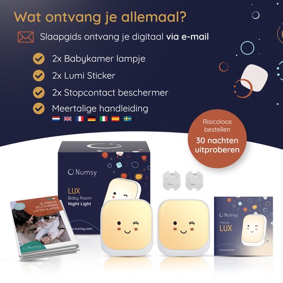 Numsy - Automatisches Nachtlicht für Kinder mit Lichtsensor -14,8x 7,80x 4,3 cm