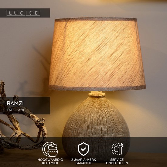 Lucide RAMZI – Tischlampe – Ø 18 cm – 1xE14 – Braun – Japandi