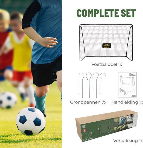 Umbro Fußballtor – Fußballtor 300 x 120 x 205 cm – Großes Fußballtor – Spielgerät für Kinder und Erwachsene – Schnelle Montage – Fußball-Trainingstor – Metall – Schwarz/Gelb