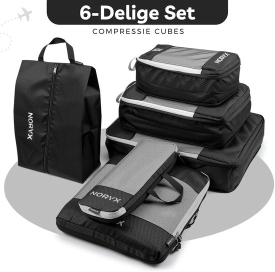 Noryx Packwürfel 6-teiliges Set - mit Kompressionsreißverschlüssen - Koffer- & Rucksack-Organizer-Set - Reisekompression - Gepäck-Organisatoren - Kompressions-Kleiderwürfel
