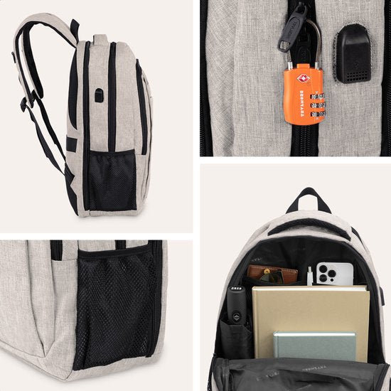TRVLMORE Rucksack mit Lifetime - Rucksack mit 15.6 Zoll Laptopfach - Schultasche - Spritzwassergeschützt - Männer und Frauen - Jungen und Mädchen - 28L - Champagner