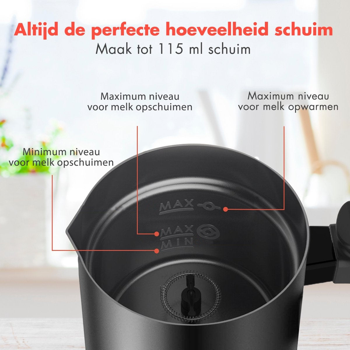 KitchenBrothers Elektrischer Milchaufschäumer - 240 ML - Schwarz