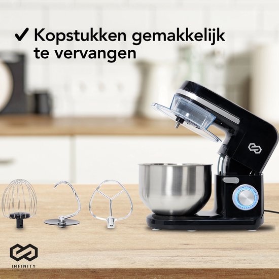 Infinity Goods Küchenmaschine - Küchenmixer - 5L Edelstahl-Rührschüssel - Küchenroboter - Küchenmaschine - Inkl. Zubehör - 1000W - Schwarz
