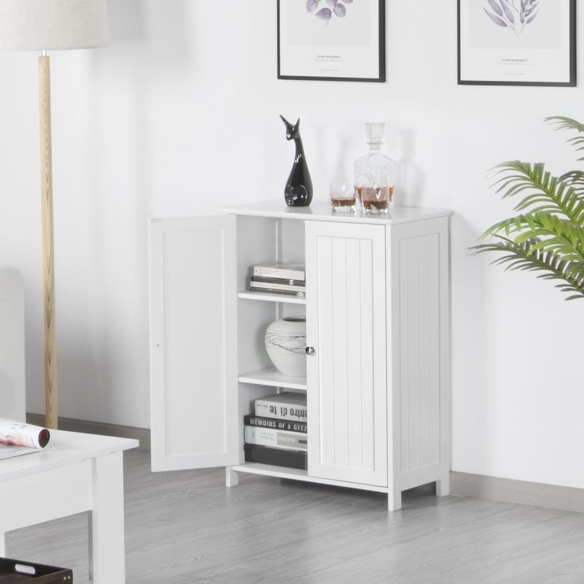 Yaheetech Badezimmerschrank mit 2 Türen und verstellbaren Einlegeböden – 60 x 30 x 80,5 cm – Weiß