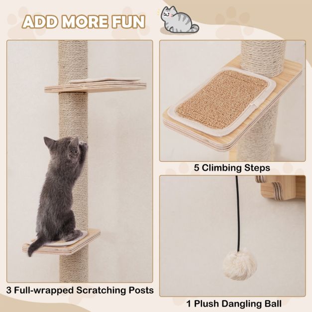 Küsten-Kletterwand Katze - 5 Stück - Wandhalterung - Plattformen - Jute - Hängematte - Natur