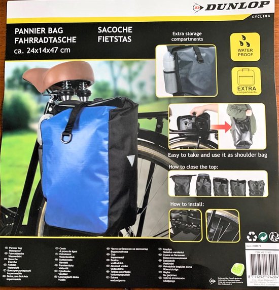 Dunlop 4-in-1 Fahrrad-Rucksack, wasserdicht – Fahrradtasche, Rucksack – 16 l – Handtasche oder Umhängetasche – Schwarz/Rot/Blau
