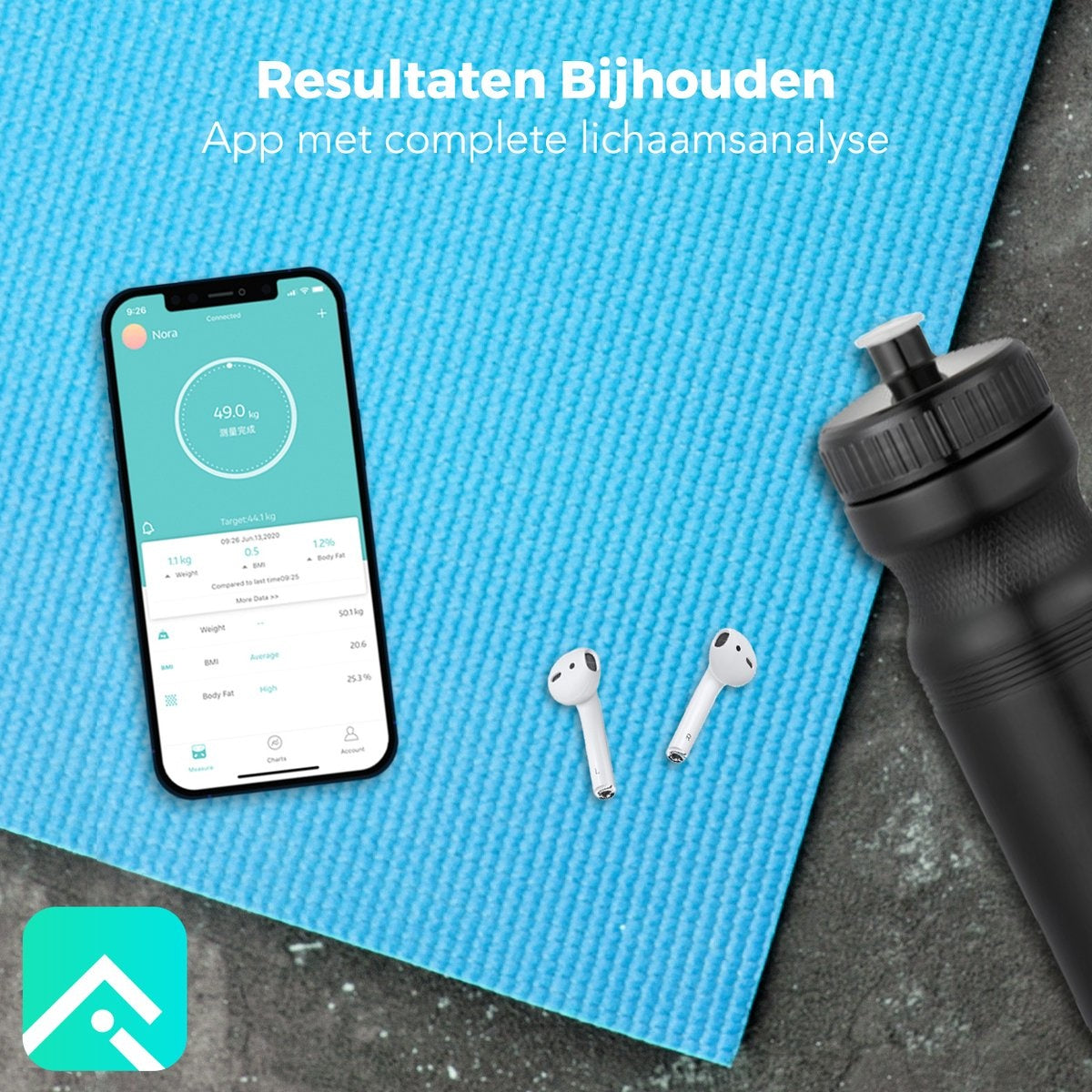 LifeGoods Personenwaage - Körperanalyse & Fettanteil - Digital - 15 Messungen - Schwarz