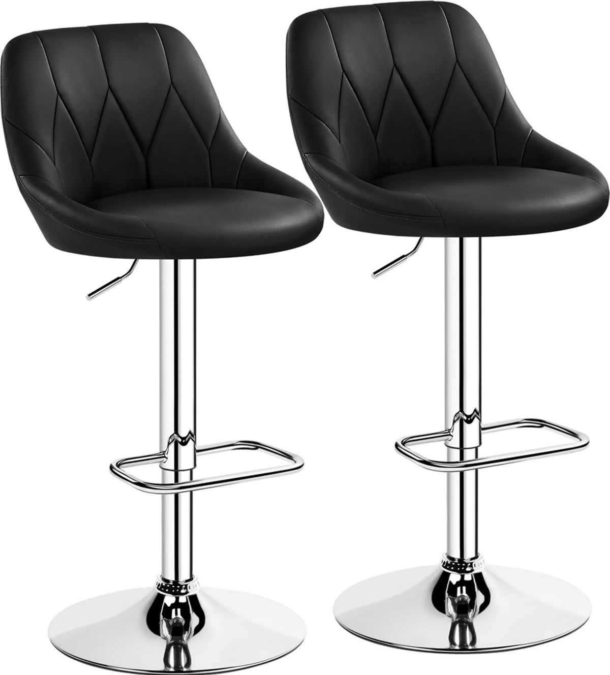 Yaheetech 2er-Set verstellbare Barhocker mit Rückenlehne 86–107,5 cm – Elegantes Schwarz – Kunstleder und Metall
