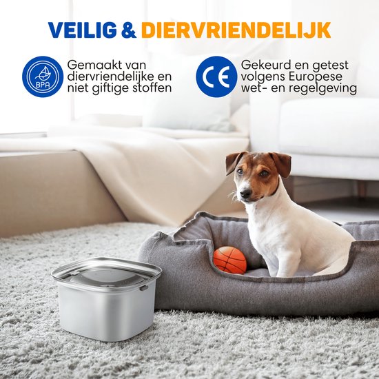 Vulpes Goods® Trinknapf Hund - Wassernapf für Hunde - Anti-Spillage - Reduziert das Schlabbern - Edelstahl - Für unterwegs - 3L