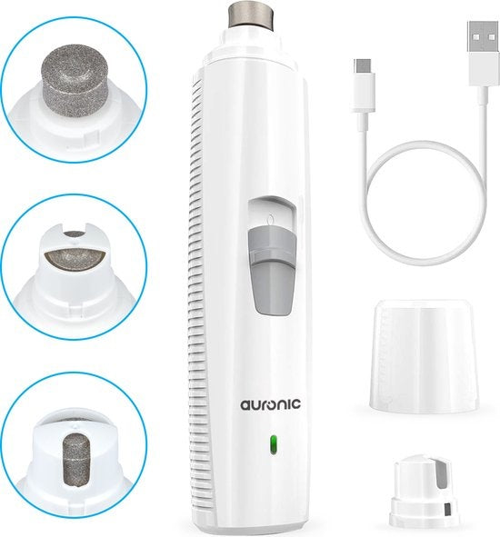 Auronic Elektrische Nagelfeile - für Tiere - wiederaufladbar - kabellos - Diamantfeilenkopf - Hund/Katze - weiß