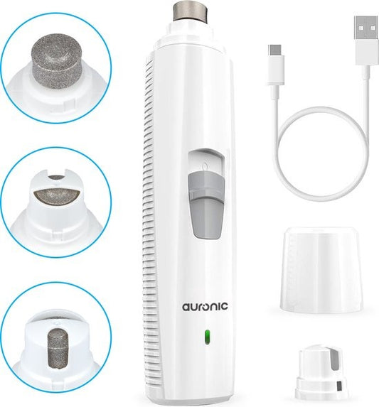Auronic Elektrische Nagelfeile - für Tiere - wiederaufladbar - kabellos - Diamantfeilenkopf - Hund/Katze - weiß