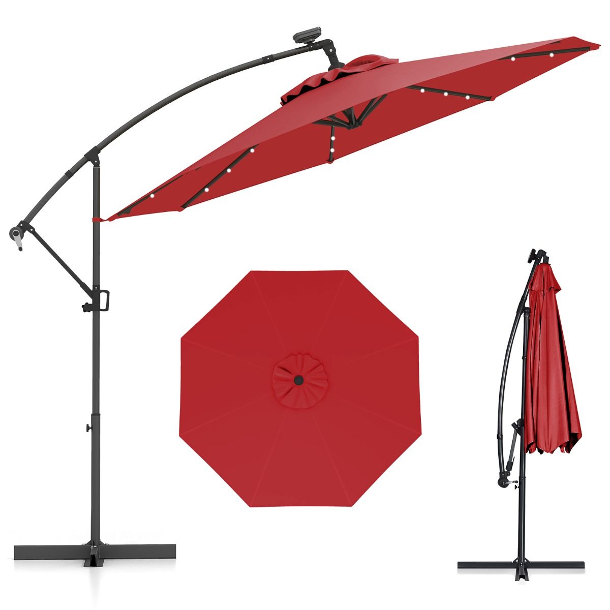 Coast freistehender Sonnenschirm – 32 LED-Lämpchen – dreh- und neigbar – rot – 300 cm