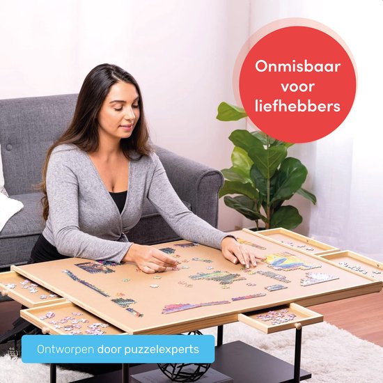 Drehbares Puzzlebrett mit Aufbewahrungssystem - 6 Schubladen - 1500 Teile - Holz - Puzzletisch - Puzzlebrett - Puzzlemappe - Puzzleteller - inkl. Schutzhülle - Puzzle - Matte - Koffer - Sortierschalen