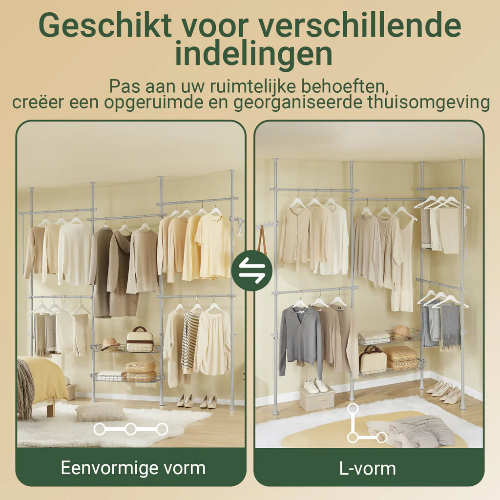 SoBuy KLS04-II-HG Teleskopstange Kleiderständer mit 5 Kleiderstangen und 2 Körben