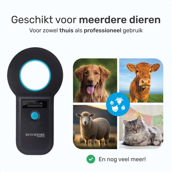 Dutchwide - Chip-Lesegerät für Haustiere - Chipreader Pro - bis zu 128 Tage - ISO11784/85 - schwarz