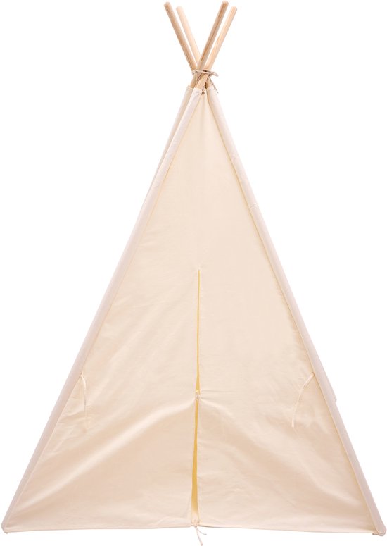 Sunny Vera Tipi-Zelt in Creme für Kinder – Wigwam-Spielzelt aus Baumwolle mit Fenster – Tipi-Zelt für Kinder mit Bodenmatte – 110 x 110 x 160 cm – Stangen aus Holz