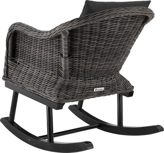 tectake - Flechtschaukelstuhl Rovigo mit Hocker Vibo - grau - Poly-Rattan