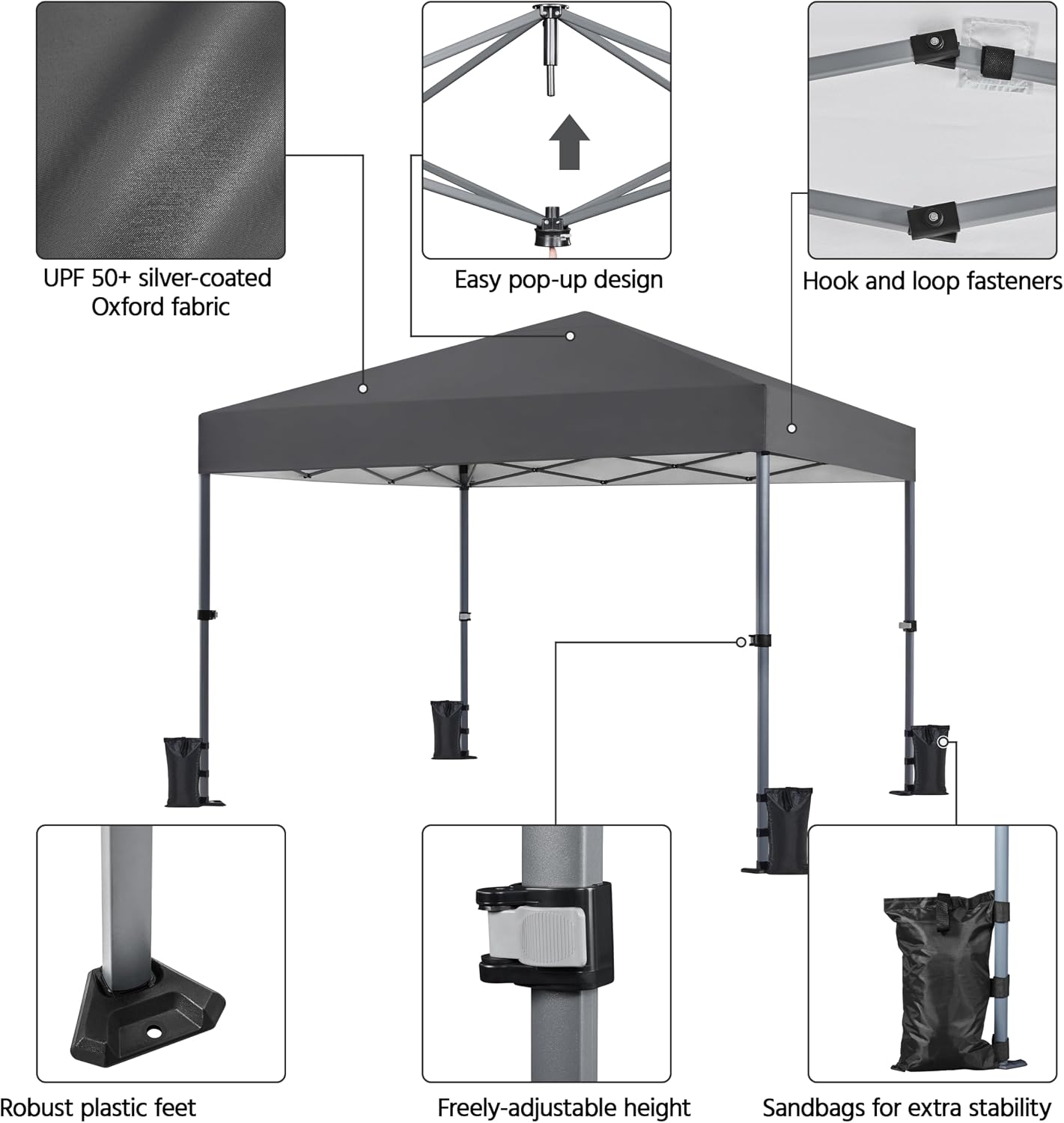 Yaheetech Faltpavillon 3 x 3 m Dunkelgrau – Wasserdicht – UV-Schutz 50+ – Inkl. Heringe, Sandsäcke und Tragetasche