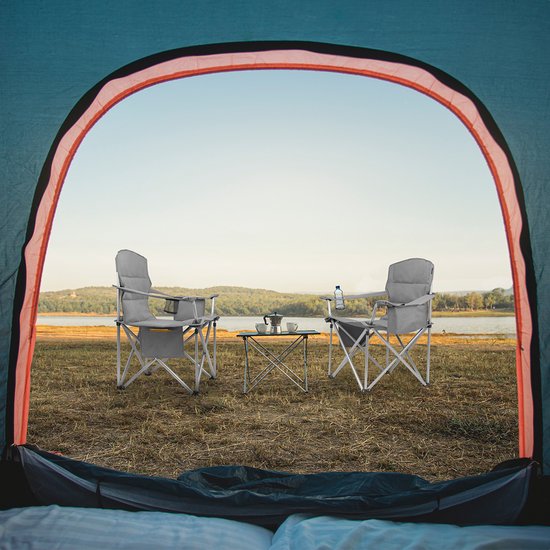 TRVLMORE Campingstuhl - klappbar - XL - Komfortabler Klappstuhl - 150 kg Belastbarkeit - Getränkehalter - Kühlfach - Angelstuhl - Schwarz
