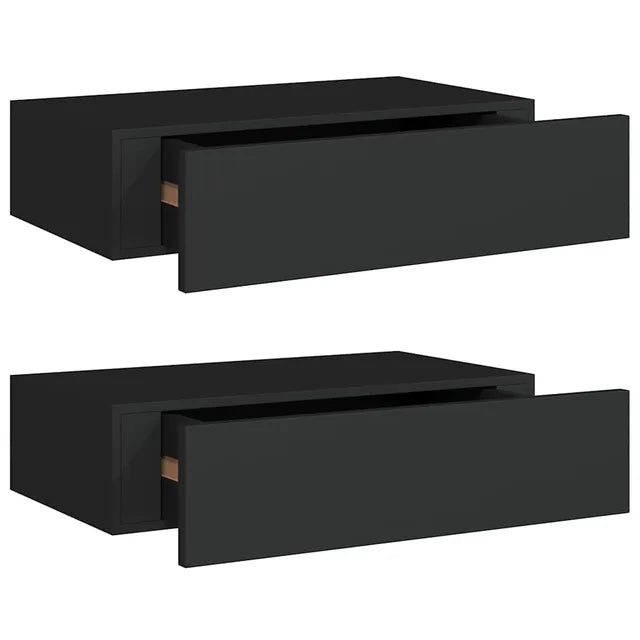 vidaXL Wandregale mit Schublade, 2er-Set – 40 x 23,5 x 10 cm – MDF und Metall – Schwarz